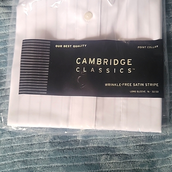 NWT Cambridge Classics white satin stripe button-up dress shirt - Picture 8 of 10